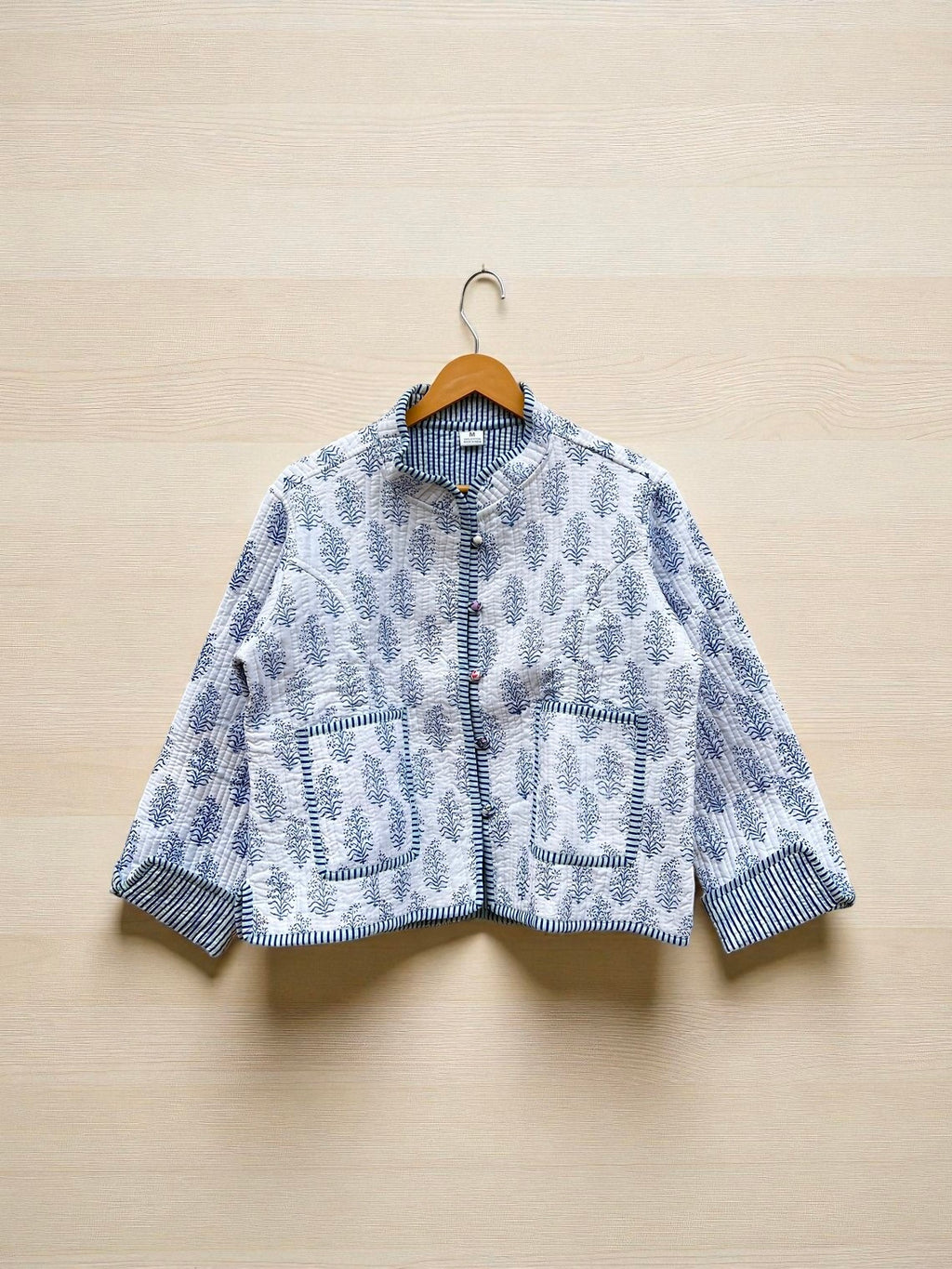 Women’s Cotton Quilted Jacket – Jaipuri Block Print, Lightweight & Warm