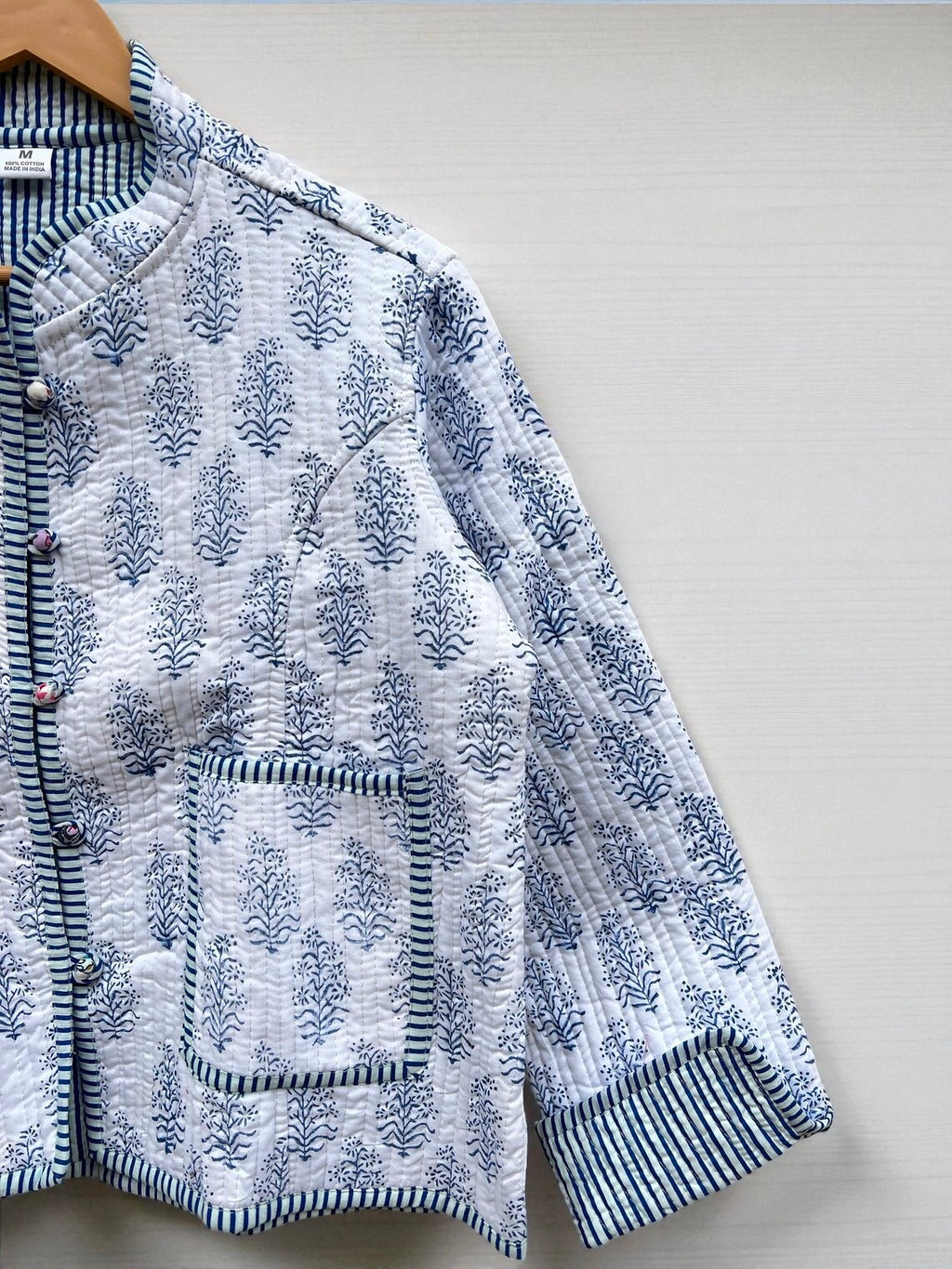 Women’s Cotton Quilted Jacket – Jaipuri Block Print, Lightweight & Warm