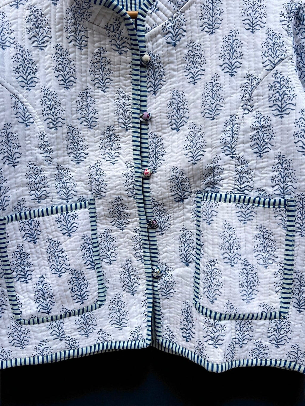 Women’s Cotton Quilted Jacket – Jaipuri Block Print, Lightweight & Warm