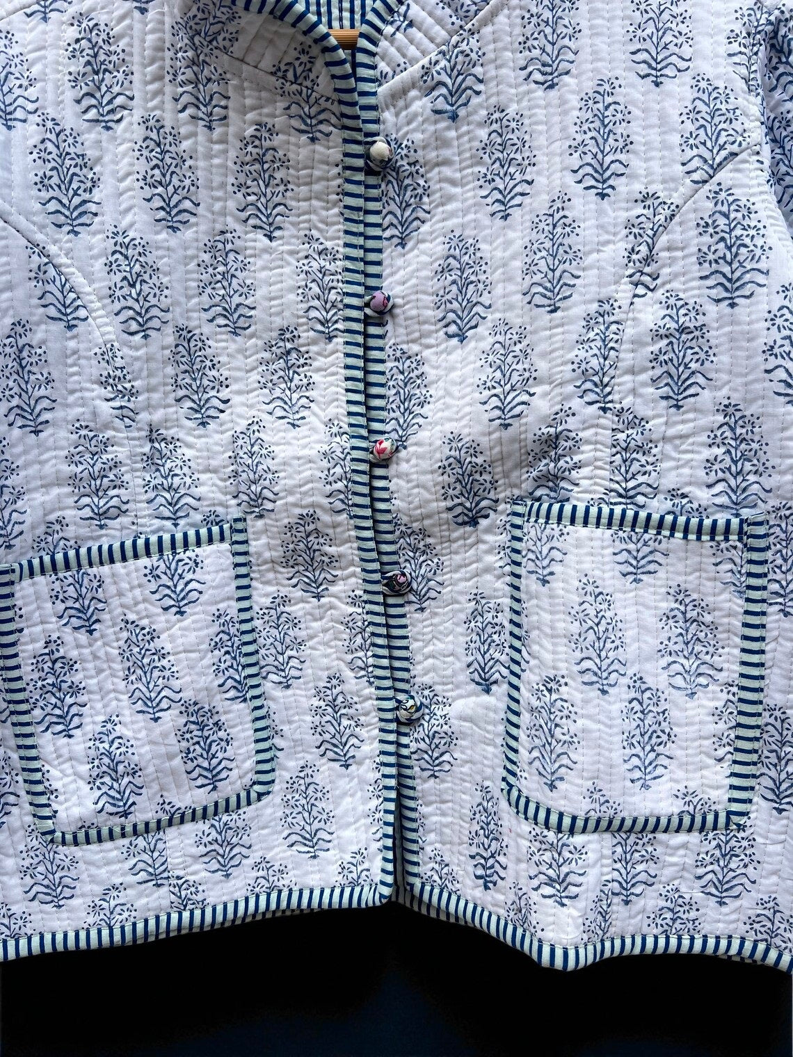 Women’s Cotton Quilted Jacket – Jaipuri Block Print, Lightweight & Warm