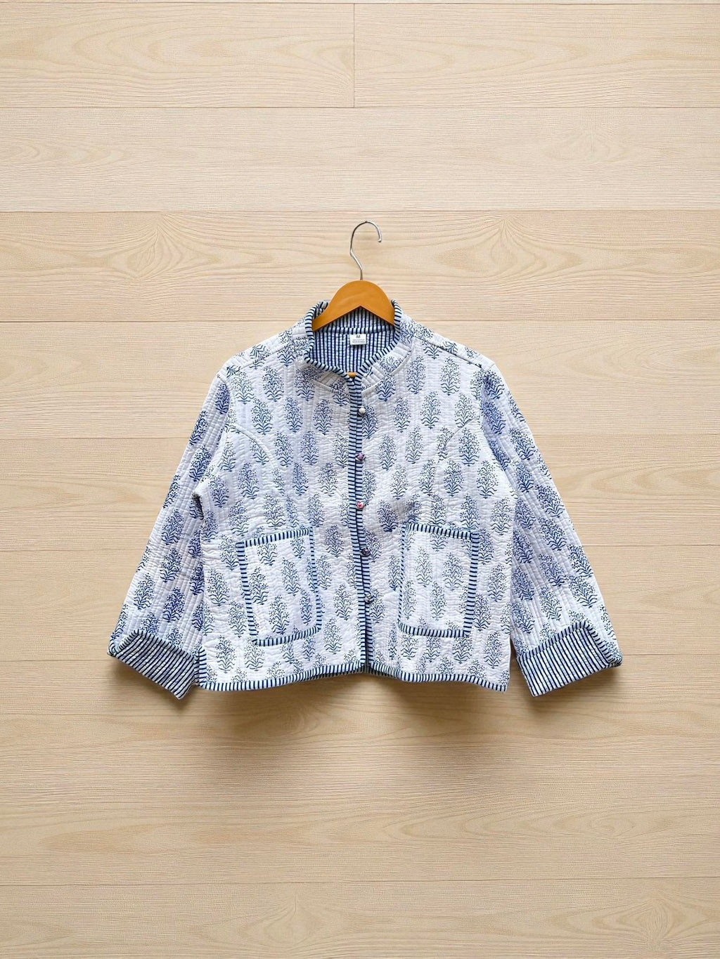 Women’s Cotton Quilted Jacket – Jaipuri Block Print, Lightweight & Warm