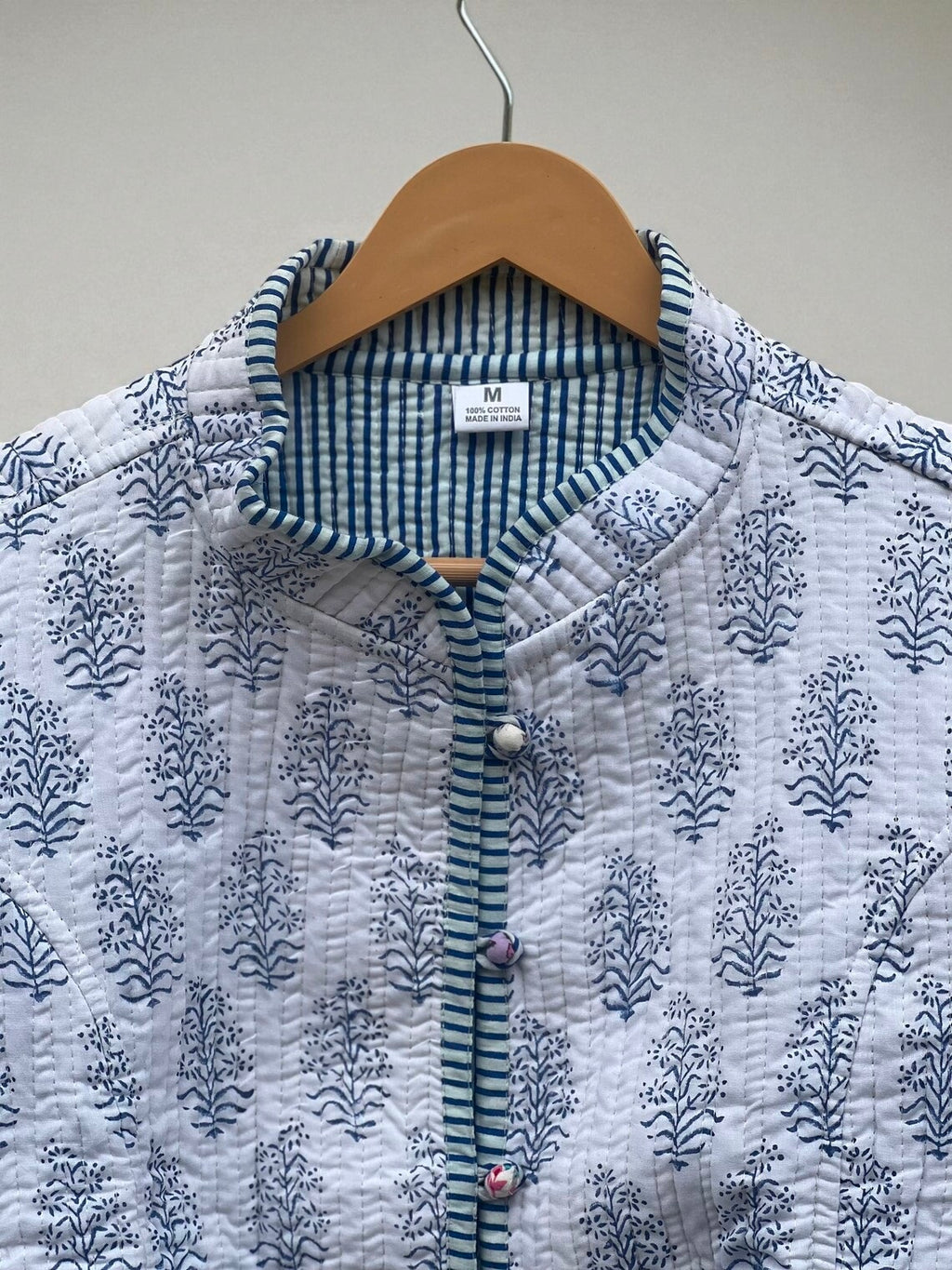 Women’s Cotton Quilted Jacket – Jaipuri Block Print, Lightweight & Warm