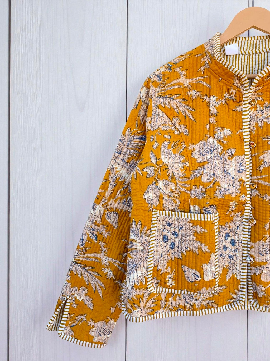 Vintage Block Printed Cotton Quilted Jacket – Elegant Handmade Craft