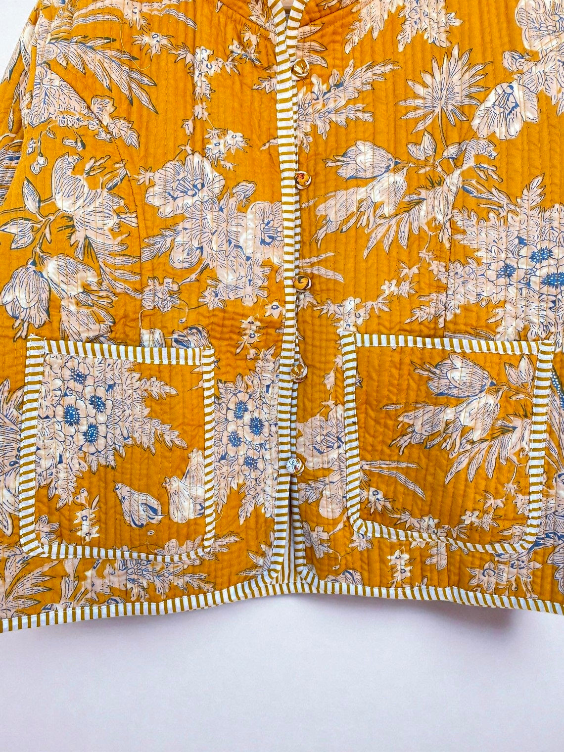 Vintage Block Printed Cotton Quilted Jacket – Elegant Handmade Craft