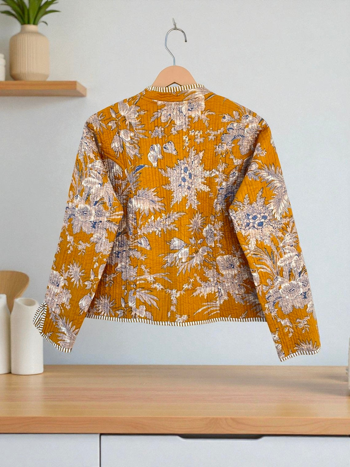 Vintage Block Printed Cotton Quilted Jacket – Elegant Handmade Craft