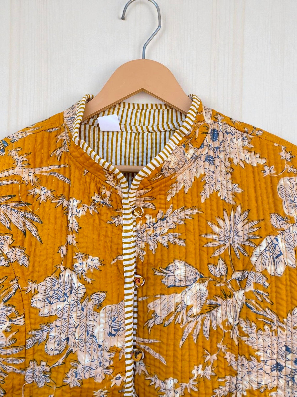 Vintage Block Printed Cotton Quilted Jacket – Elegant Handmade Craft