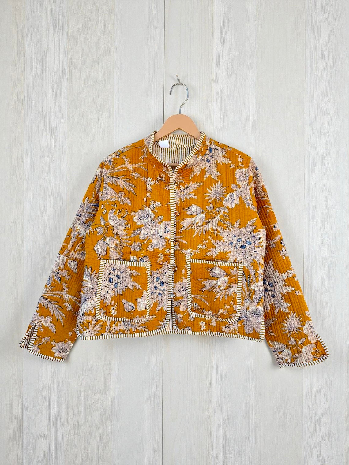Vintage Block Printed Cotton Quilted Jacket – Elegant Handmade Craft