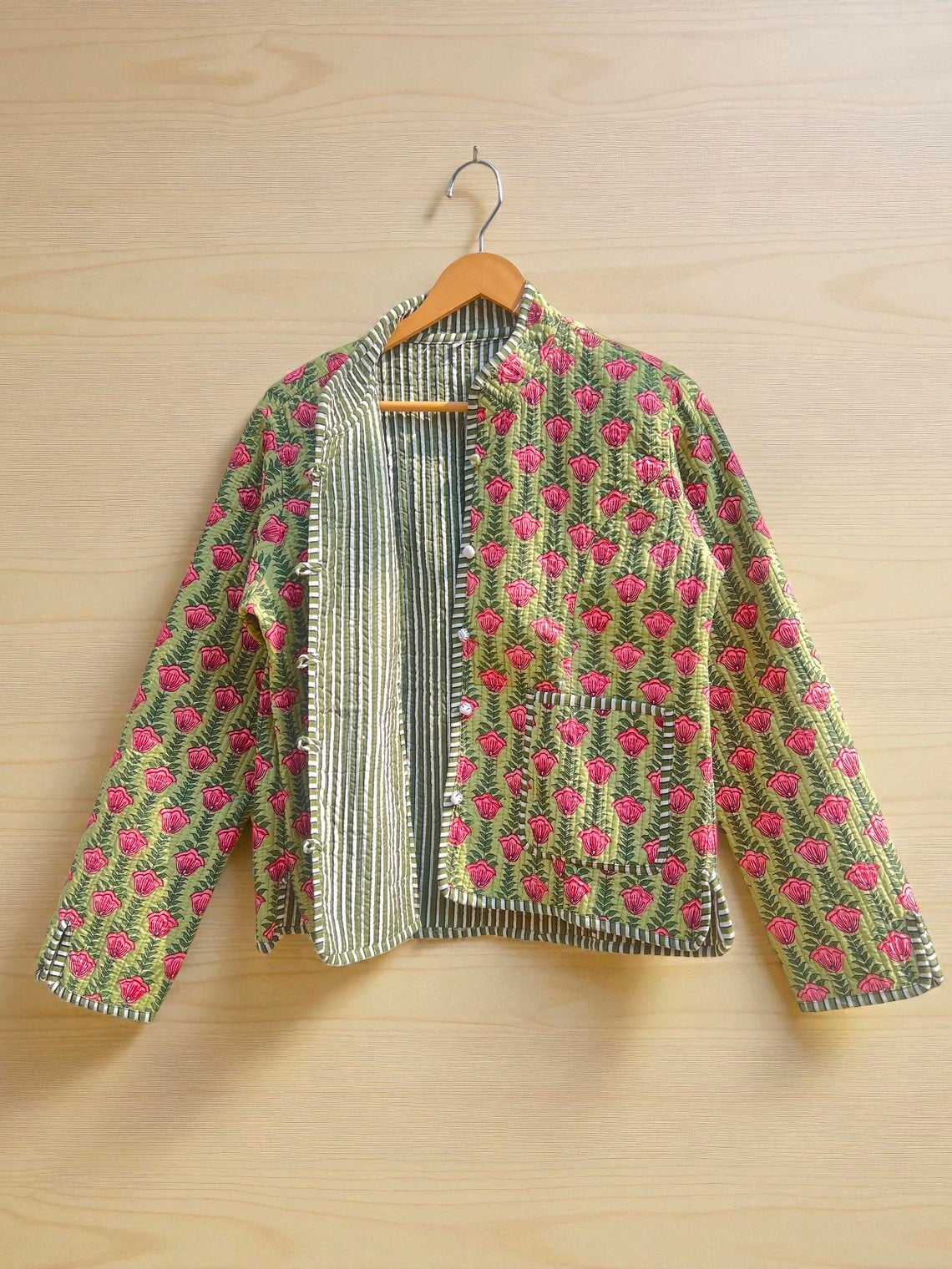 Traditional Indian Block Print Cotton Quilted Jacket – Handmade Women’s Coat