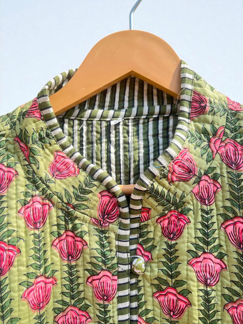 Traditional Indian Block Print Cotton Quilted Jacket – Handmade Women’s Coat