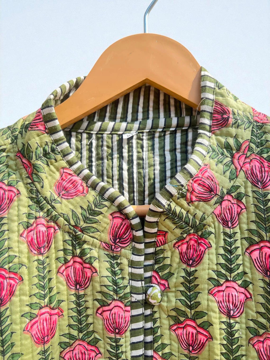 Traditional Indian Block Print Cotton Quilted Jacket – Handmade Women’s Coat