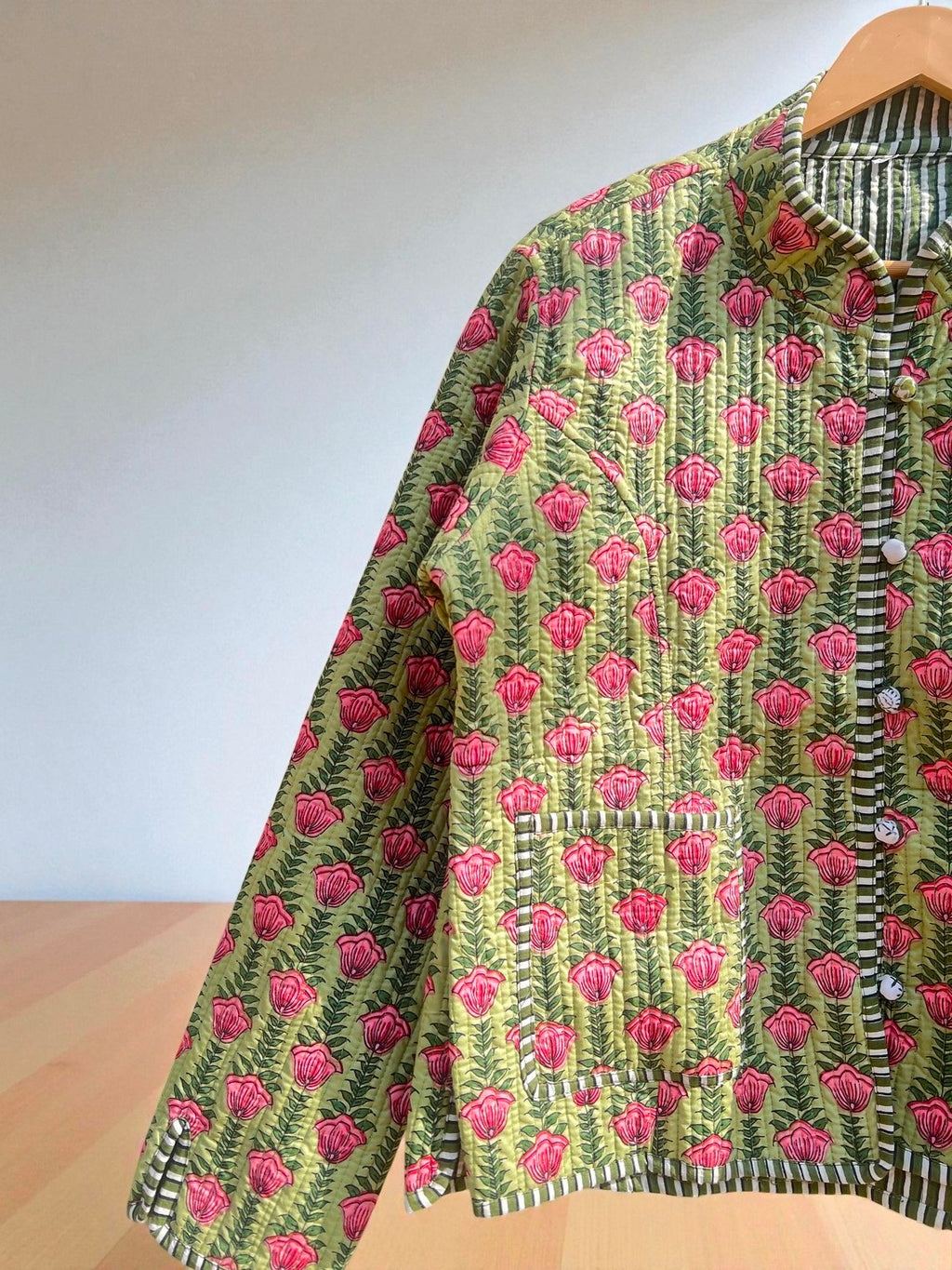 Traditional Indian Block Print Cotton Quilted Jacket – Handmade Women’s Coat