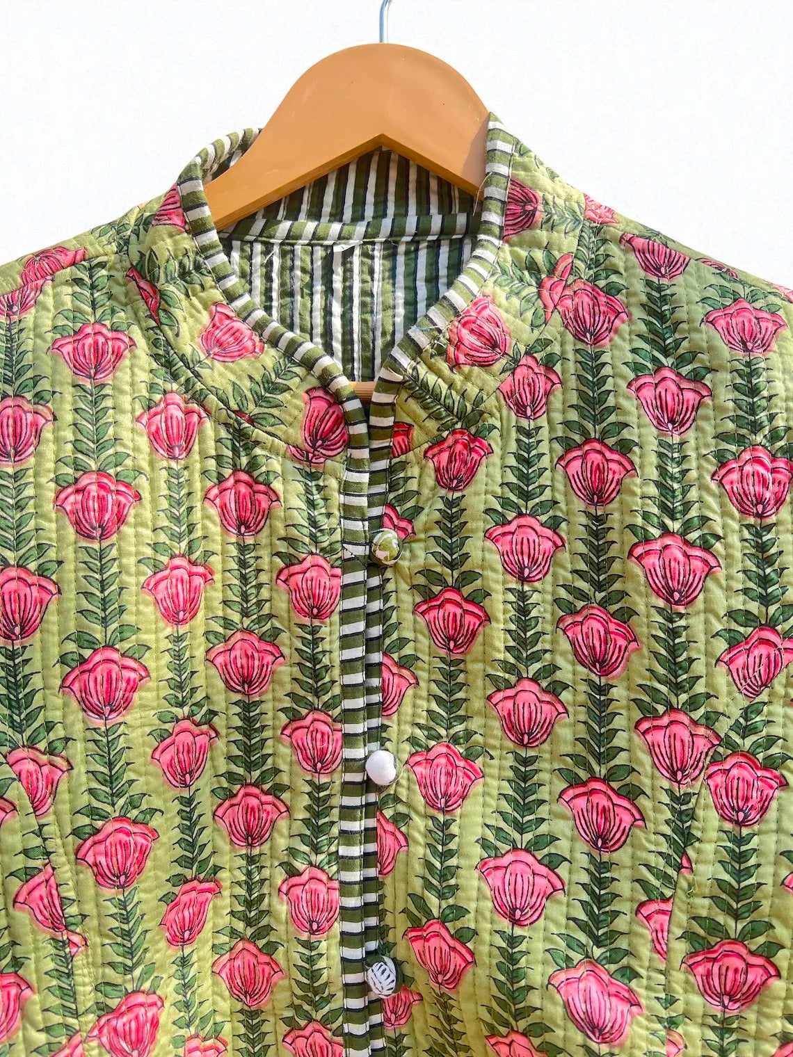 Traditional Indian Block Print Cotton Quilted Jacket – Handmade Women’s Coat