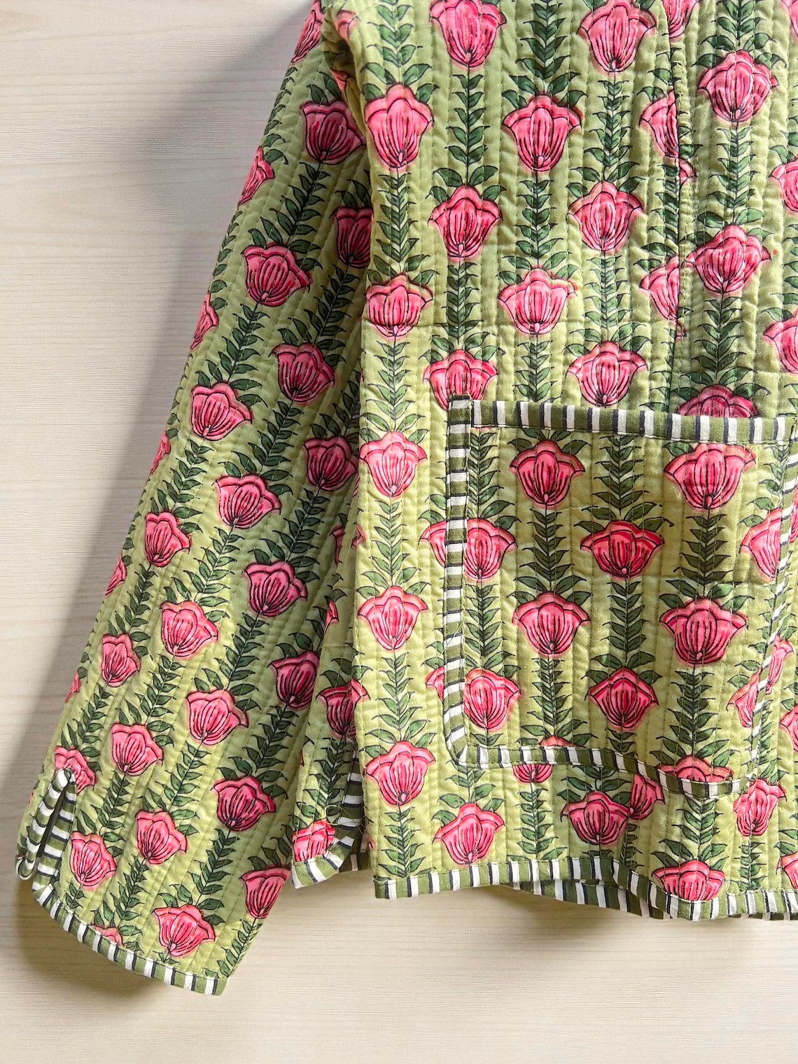 Traditional Indian Block Print Cotton Quilted Jacket – Handmade Women’s Coat