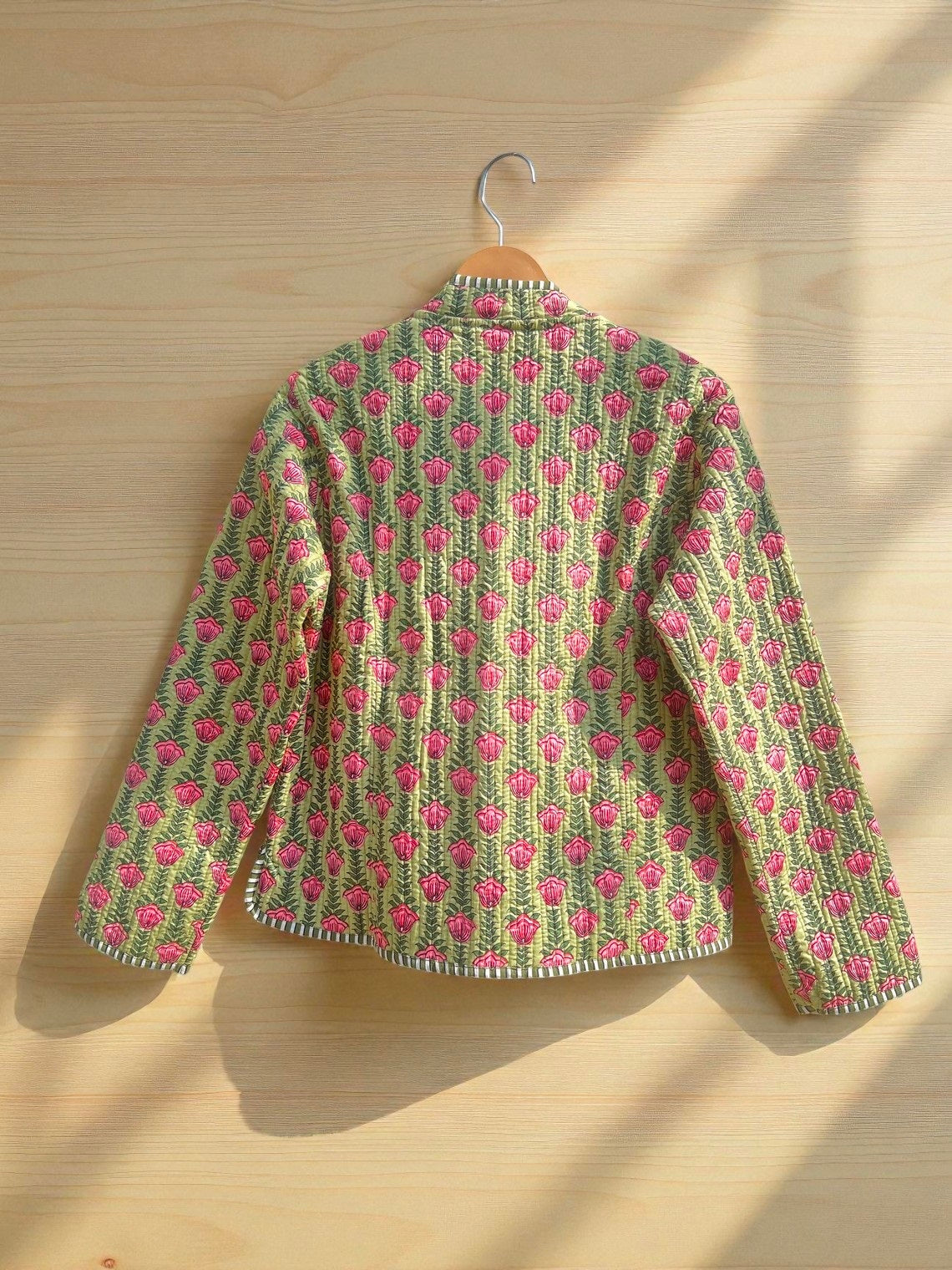 Traditional Indian Block Print Cotton Quilted Jacket – Handmade Women’s Coat