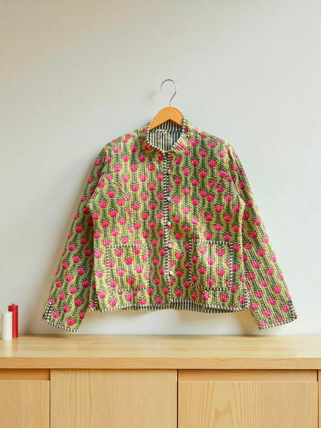 Traditional Indian Block Print Cotton Quilted Jacket – Handmade Women’s Coat