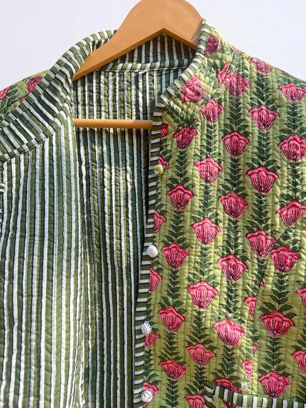 Traditional Indian Block Print Cotton Quilted Jacket – Handmade Women’s Coat