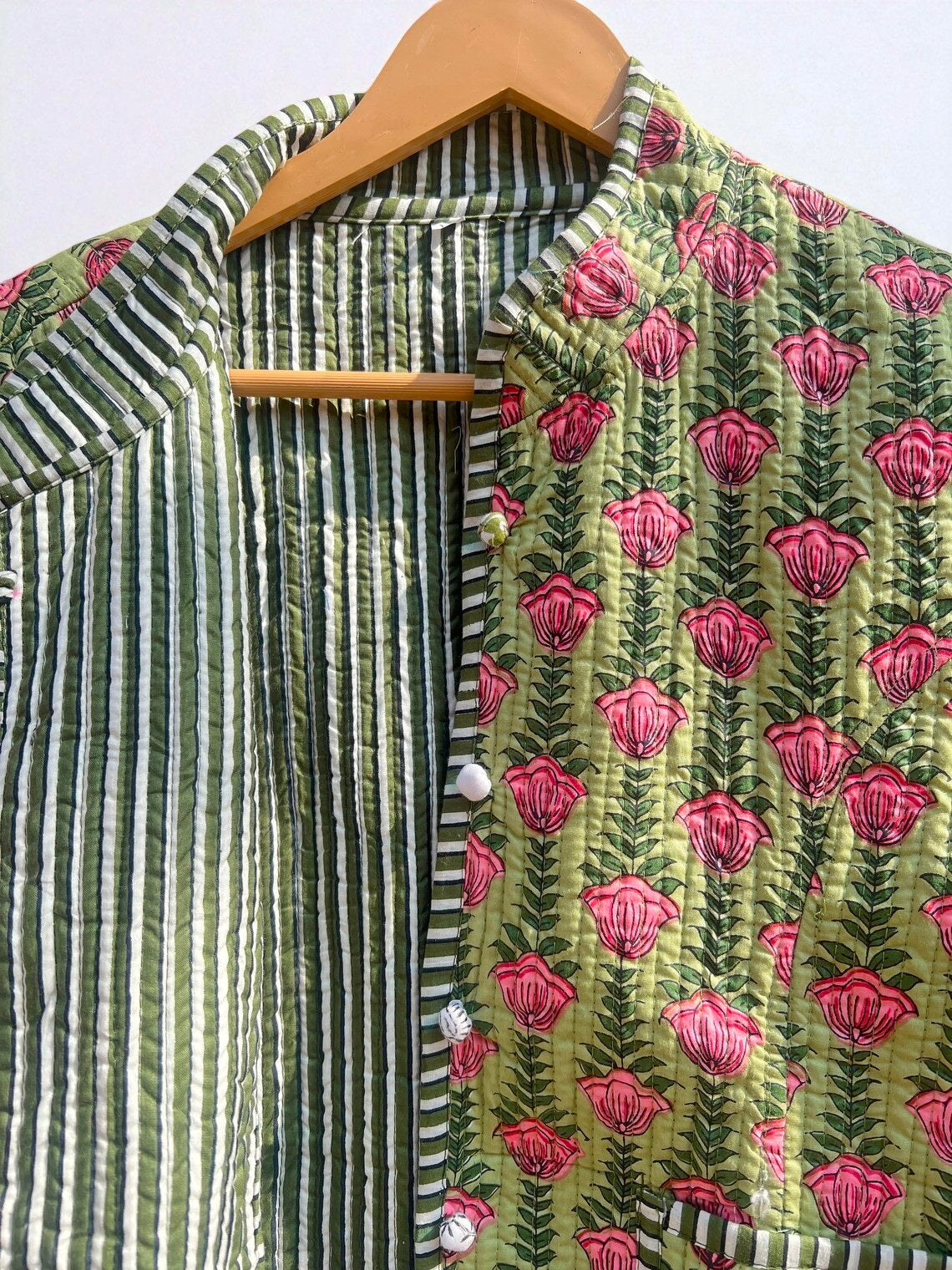 Traditional Indian Block Print Cotton Quilted Jacket – Handmade Women’s Coat