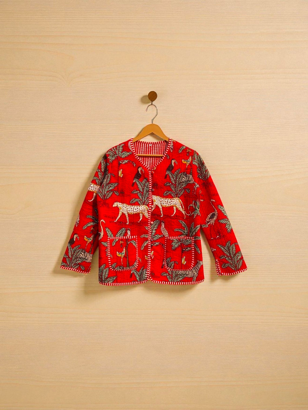 Pure Cotton Quilted Jacket for Women – Handcrafted Block Print Design