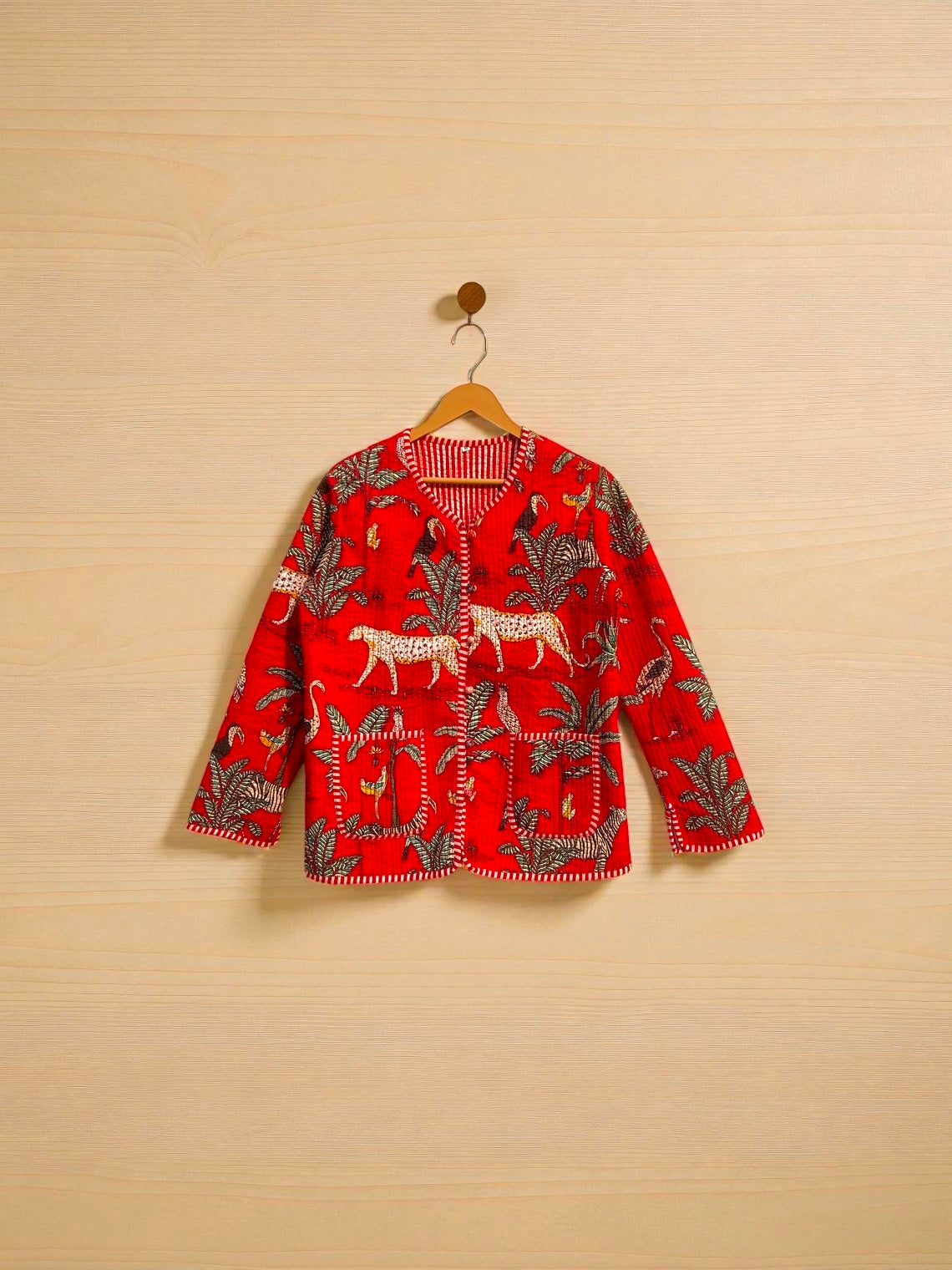 Pure Cotton Quilted Jacket for Women – Handcrafted Block Print Design