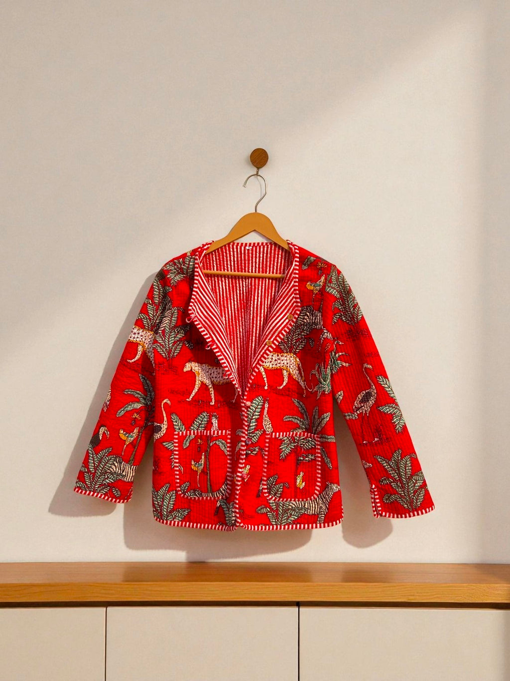 Pure Cotton Quilted Jacket for Women – Handcrafted Block Print Design