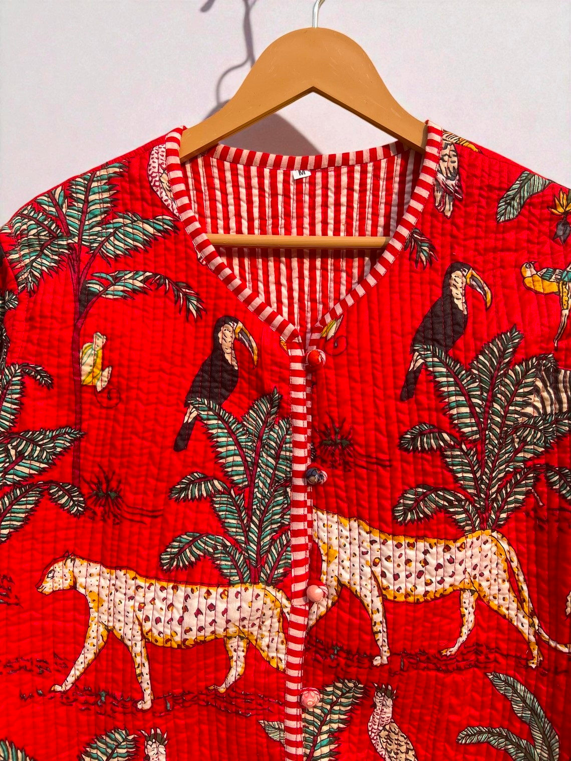 Pure Cotton Quilted Jacket for Women – Handcrafted Block Print Design