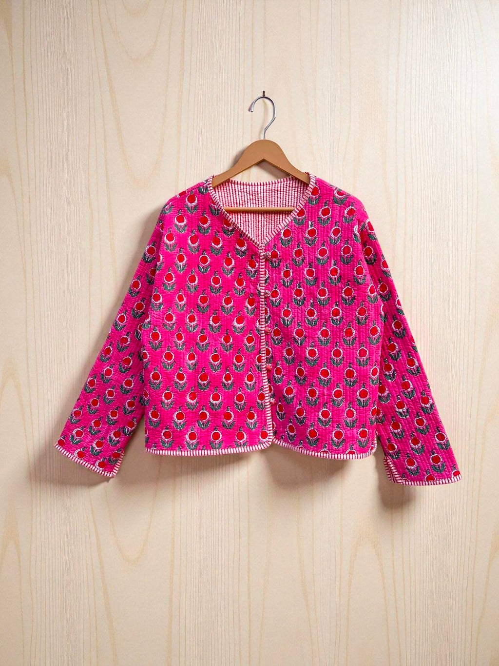 Artisanal Hand Block Printed Quilted Jacket – Soft Cotton Reversible Style