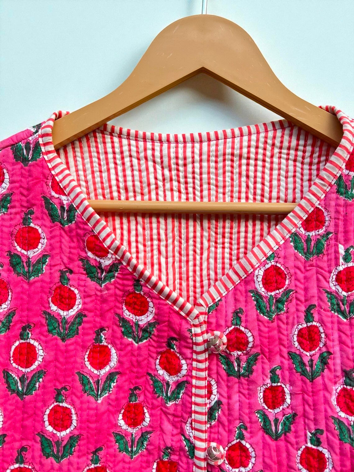 Artisanal Hand Block Printed Quilted Jacket – Soft Cotton Reversible Style