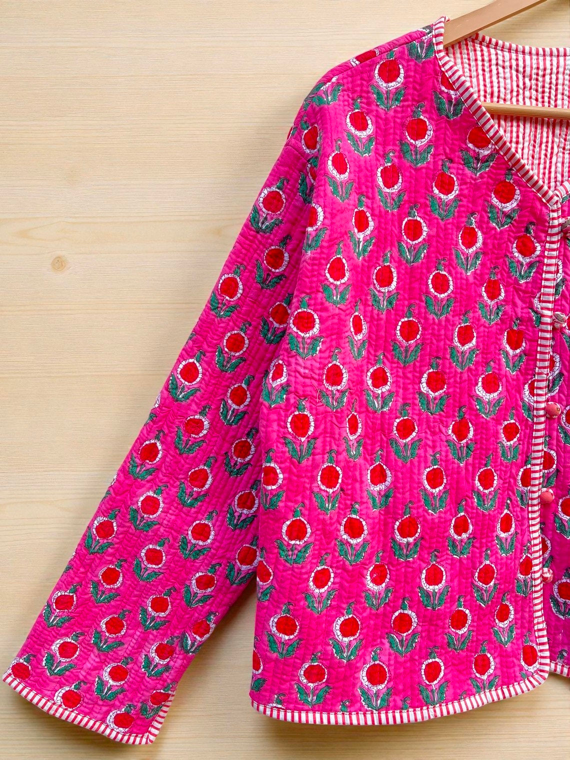 Artisanal Hand Block Printed Quilted Jacket – Soft Cotton Reversible Style