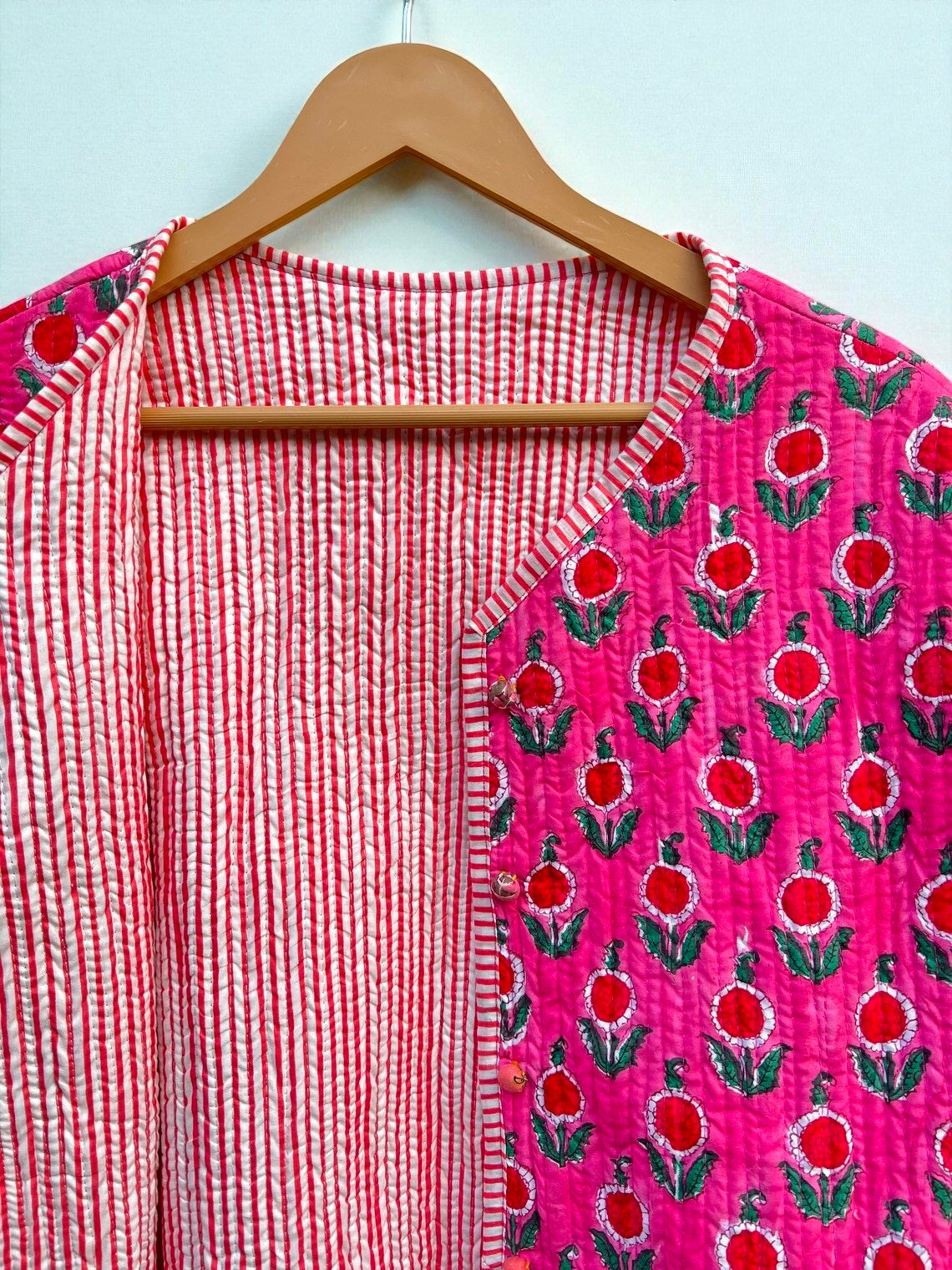 Artisanal Hand Block Printed Quilted Jacket – Soft Cotton Reversible Style