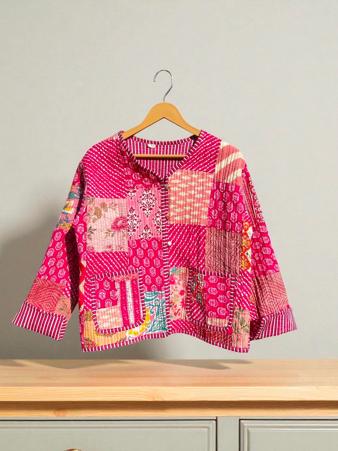 Handmade PatchworkCotton Quilted Women’s Jacket – Reversible Ethnic Winter Wear
