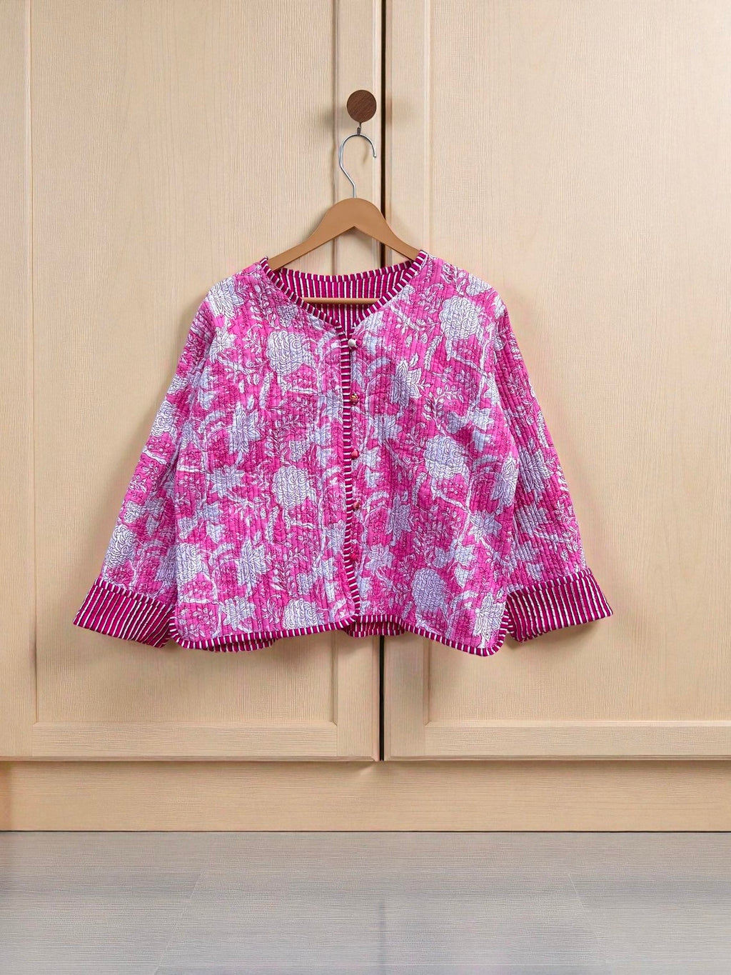 Ethnic Block Print Cotton Quilted Jacket – Warm Reversible Winter Coat