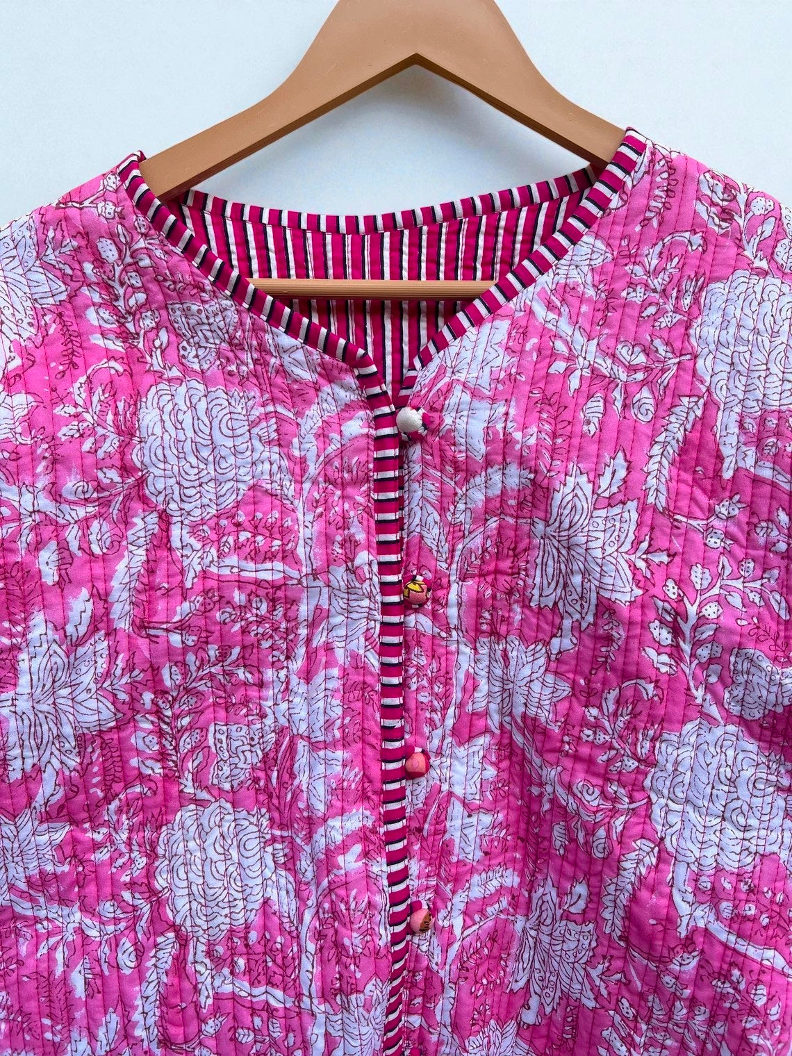 Ethnic Block Print Cotton Quilted Jacket – Warm Reversible Winter Coat