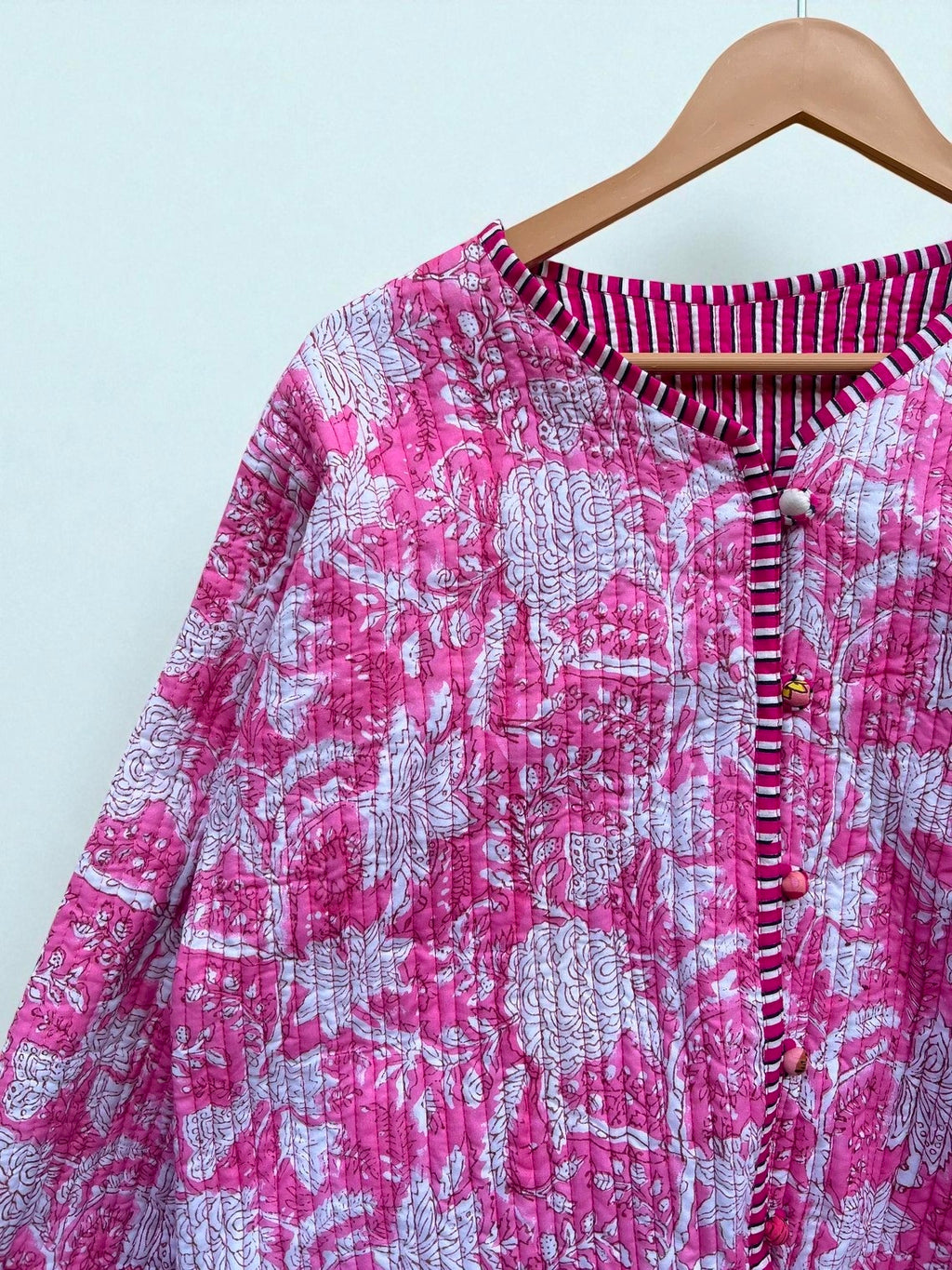 Ethnic Block Print Cotton Quilted Jacket – Warm Reversible Winter Coat