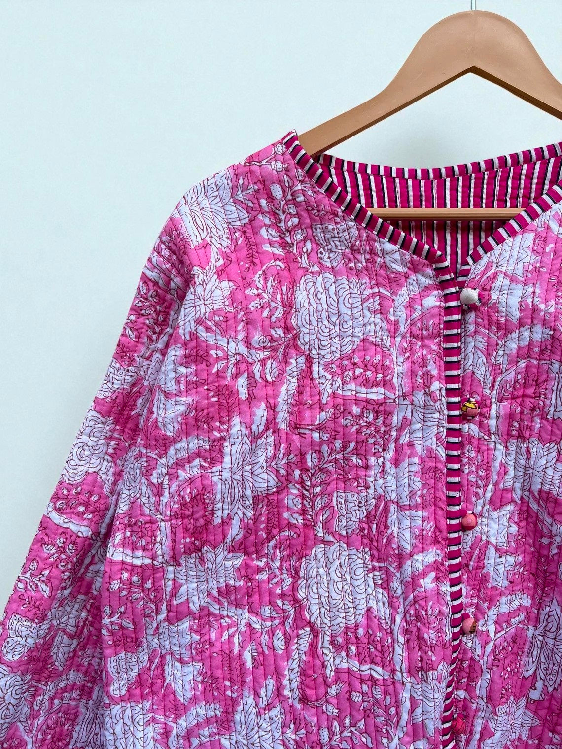 Ethnic Block Print Cotton Quilted Jacket – Warm Reversible Winter Coat