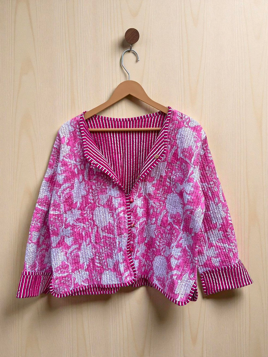 Ethnic Block Print Cotton Quilted Jacket – Warm Reversible Winter Coat