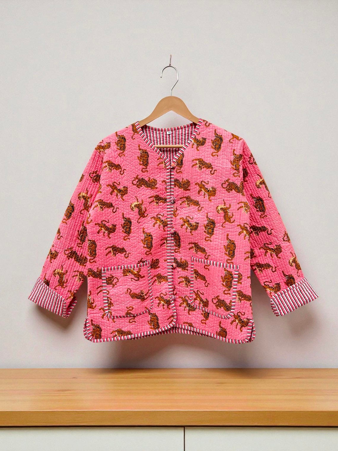 Women’s Handmade Cotton Quilted Jacket – Block Print Artwear