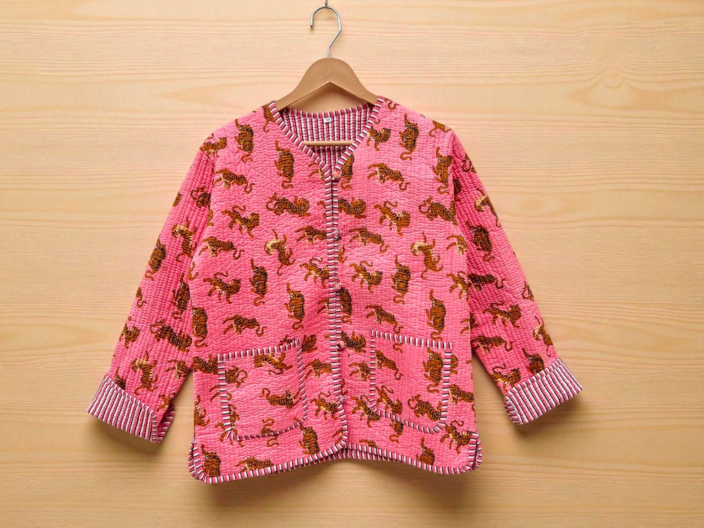 Women’s Handmade Cotton Quilted Jacket – Block Print Artwear