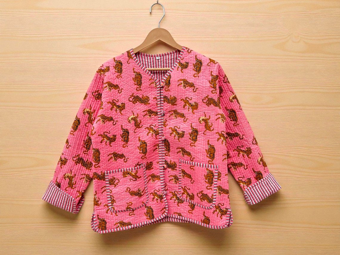 Women’s Handmade Cotton Quilted Jacket – Block Print Artwear
