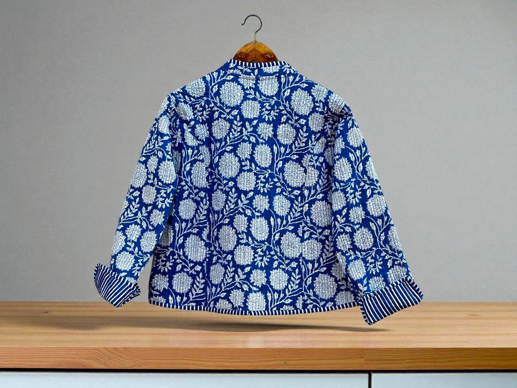 Indian Cotton Quilted Jacket for Women – Hand Block Printed & Reversible