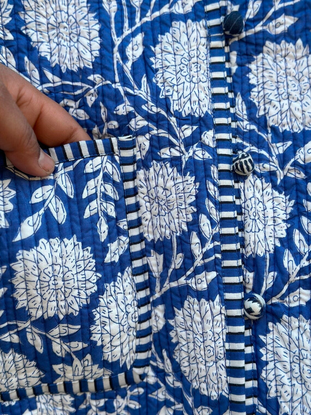 Indian Cotton Quilted Jacket for Women – Hand Block Printed & Reversible