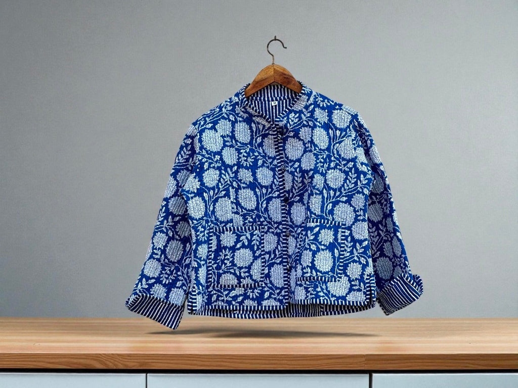 Indian Cotton Quilted Jacket for Women – Hand Block Printed & Reversible