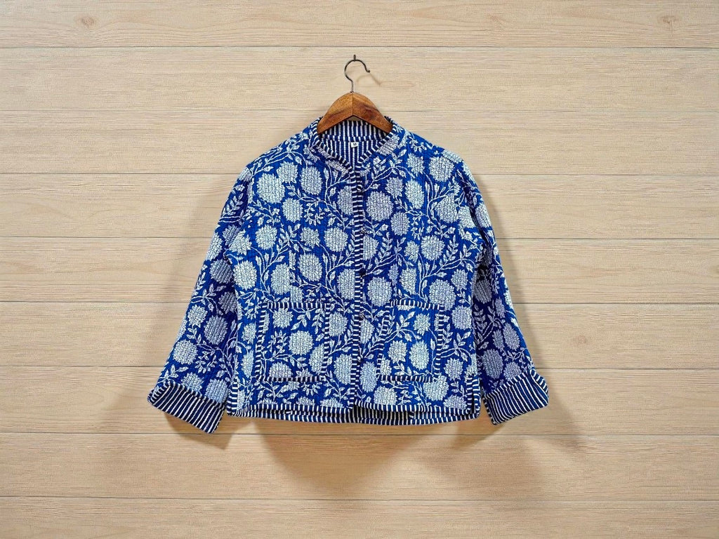 Indian Cotton Quilted Jacket for Women – Hand Block Printed & Reversible