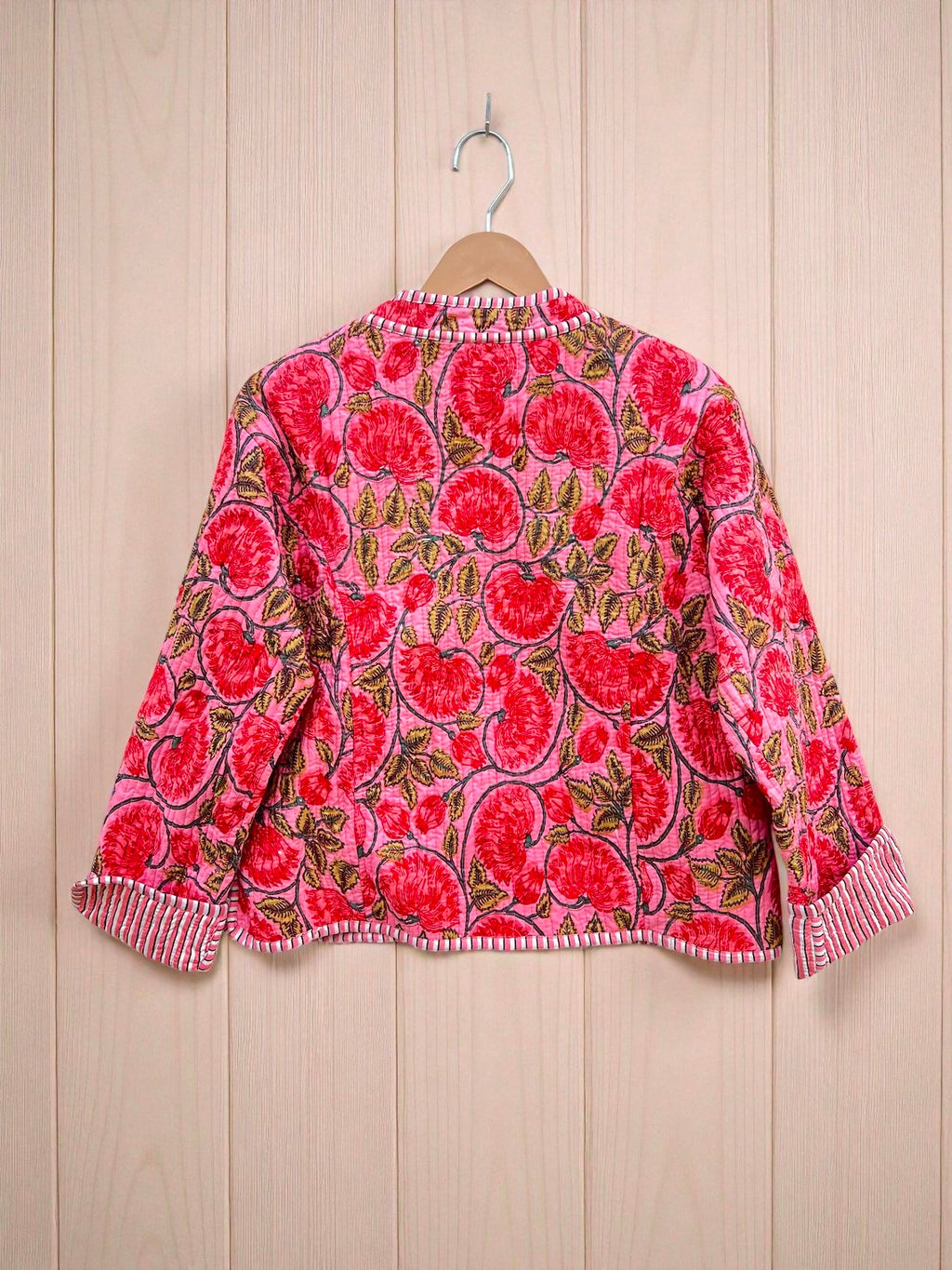 Elegant Floral Hand Block Print Quilted Jacket – Pure Cotton Winter Wear
