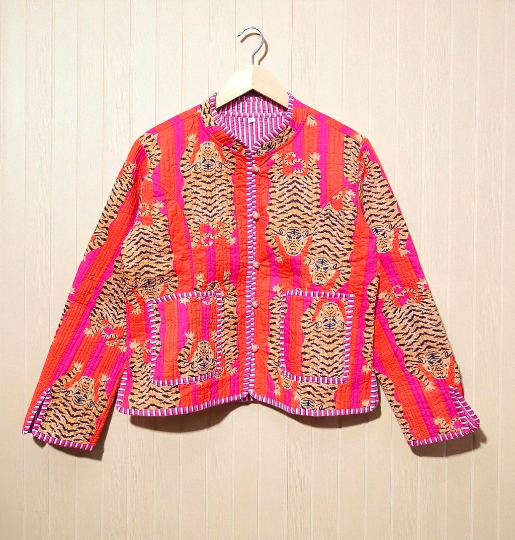 Floral Hand Block Print Quilted Jacket – Pure Cotton Winter Wear