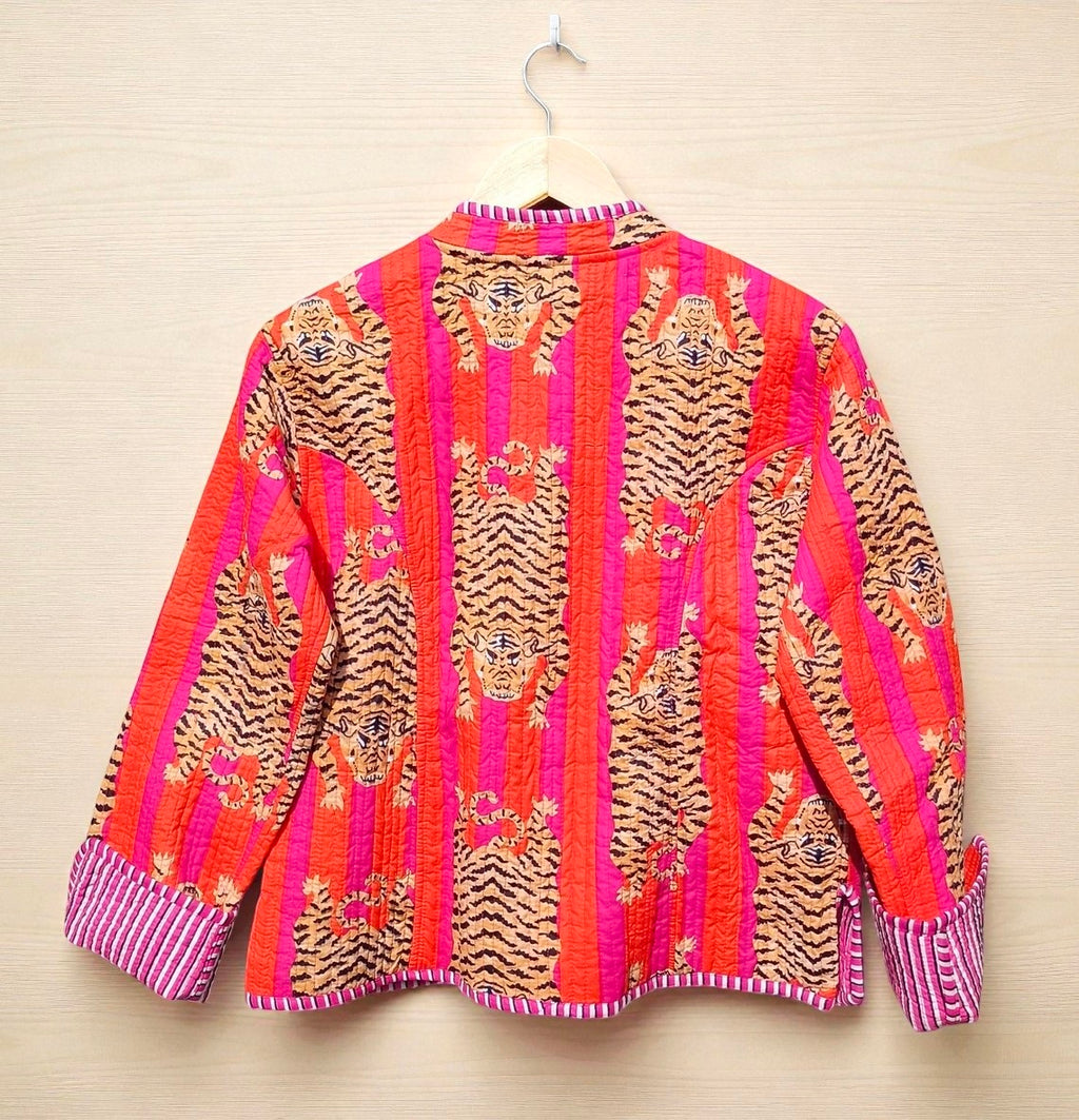 Floral Hand Block Print Quilted Jacket – Pure Cotton Winter Wear