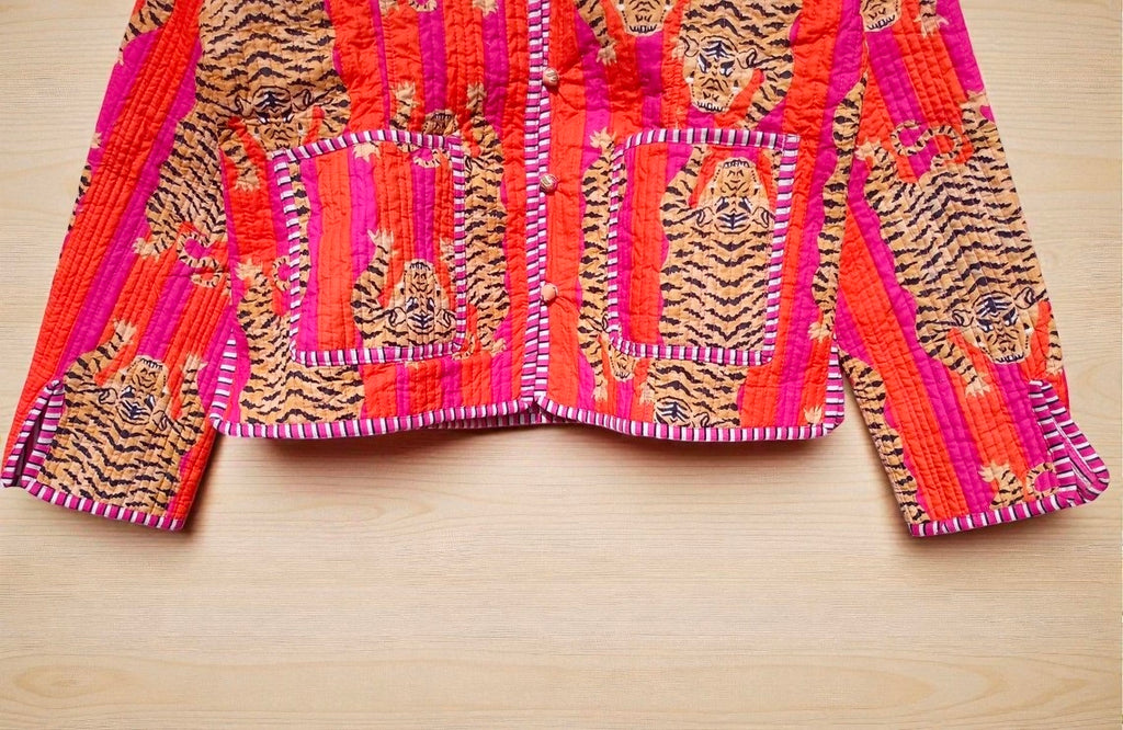 Floral Hand Block Print Quilted Jacket – Pure Cotton Winter Wear