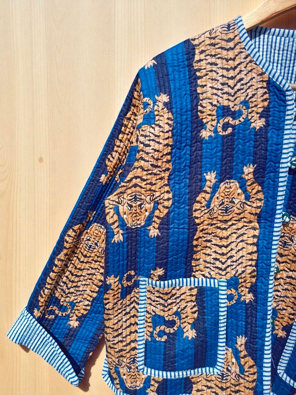 Tiger Hand Block Print Quilted Jacket – Pure Cotton Winter Wear