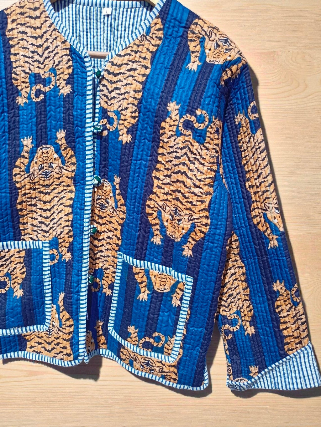 Tiger Hand Block Print Quilted Jacket – Pure Cotton Winter Wear