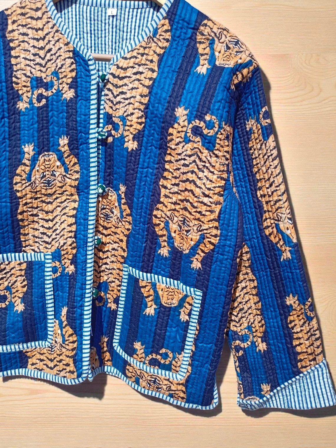 Tiger Hand Block Print Quilted Jacket – Pure Cotton Winter Wear