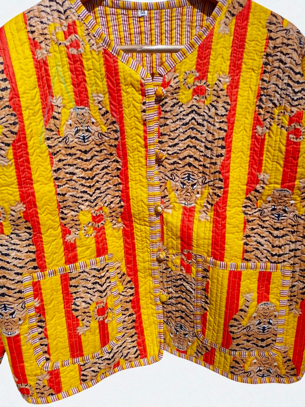 Tiger Hand Block Printed Cotton Quilted Women’s Jacket – Reversible Ethnic Winter Wear